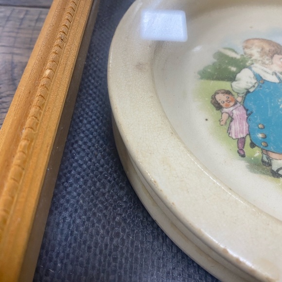 Antique Buffalo Pottery Campbell’s Soup Kids BABY Food Dish BOWL Wood Frame USA - Picture 9 of 13